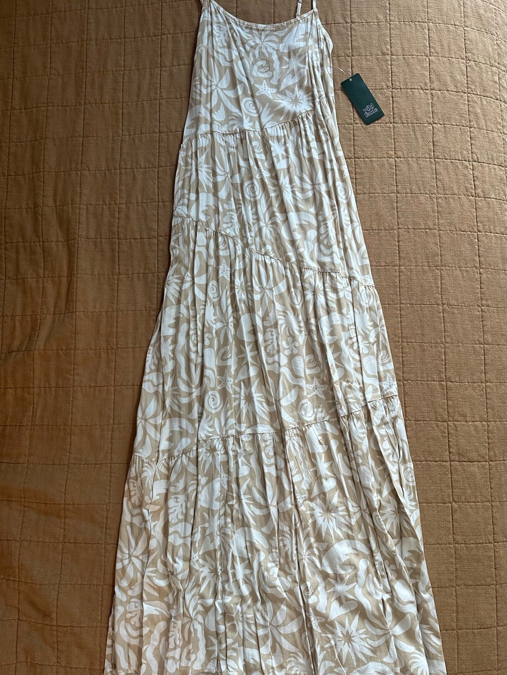 wild fable Beige & Cream Floral Tiered Maxi Dress-Skirt